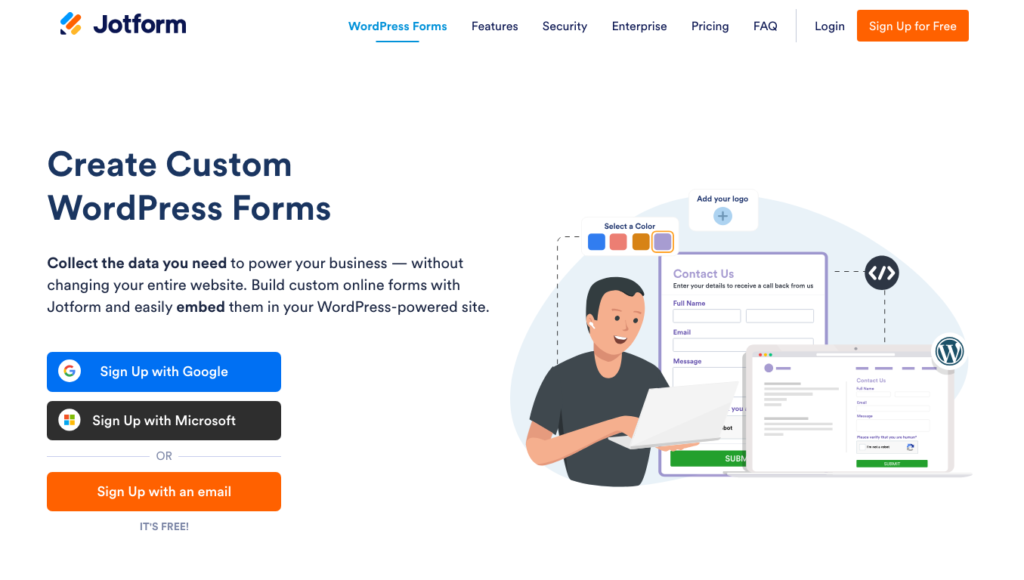 Скриншот домашней страницы Jotform