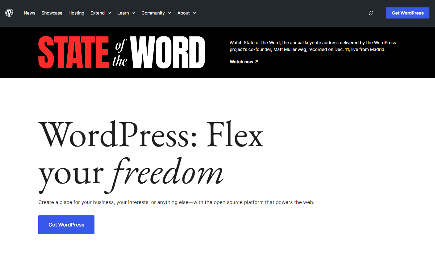 WordPress.org 홈페이지.