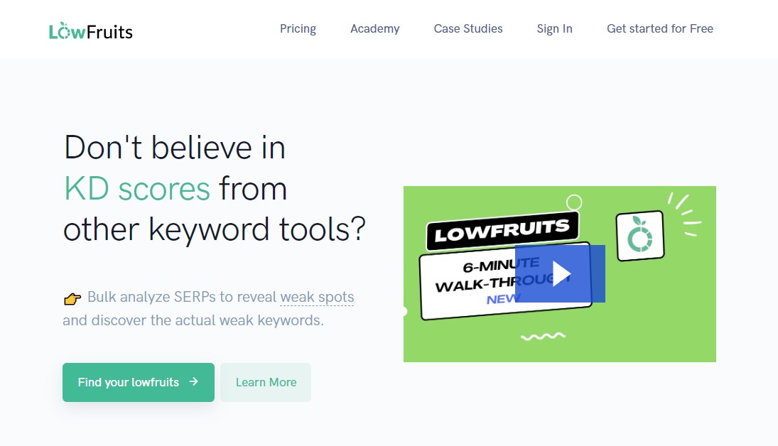 LowFruits : meilleur outil de recherche de mots clés pour trouver des mots clés faciles