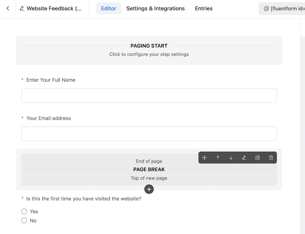 Bidang Paging Start dan Page Break dibuat dengan bidang Form Step.