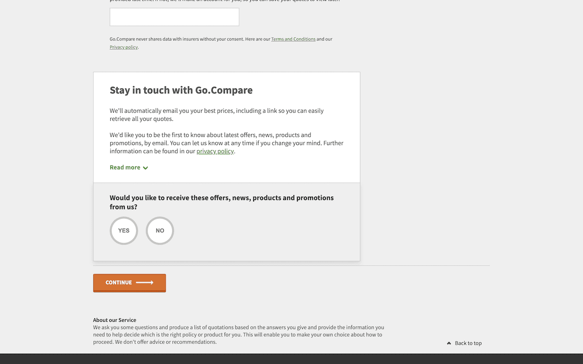 Formulir multi-langkah GoCompare.