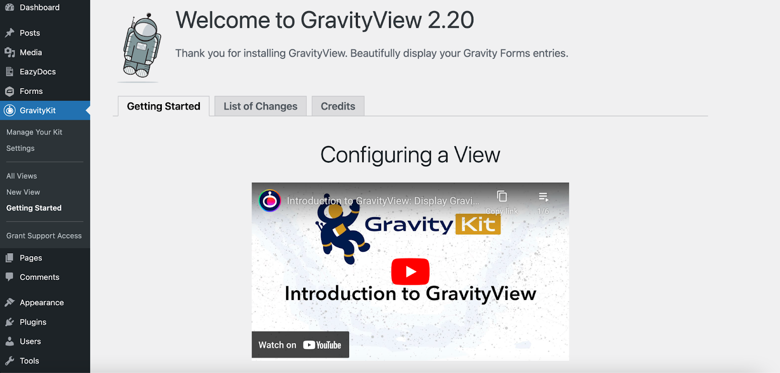 หน้าต้อนรับของ GravityView