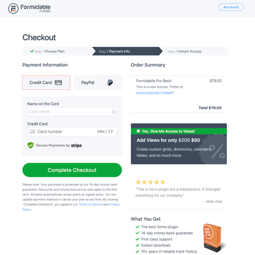 Formidable Forms – wieloetapowy formularz płatności online ze wskaźnikiem postępu i dowodem społecznościowym