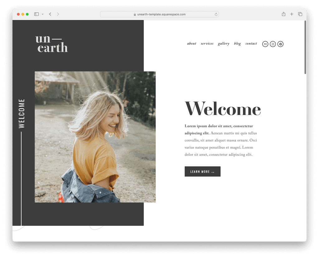 descubrir plantilla de escritor de squarespace