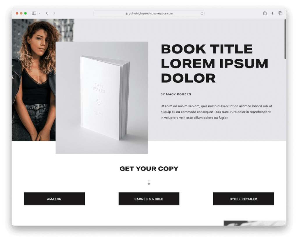 templat penulis squarespace halaman buku