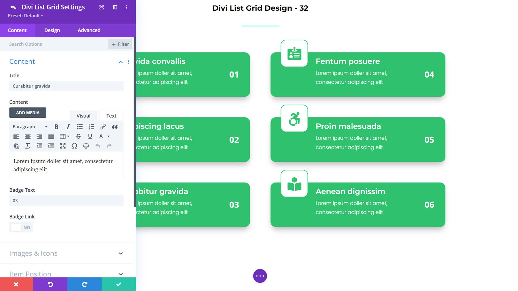 ตารางรายการ DiviGrid