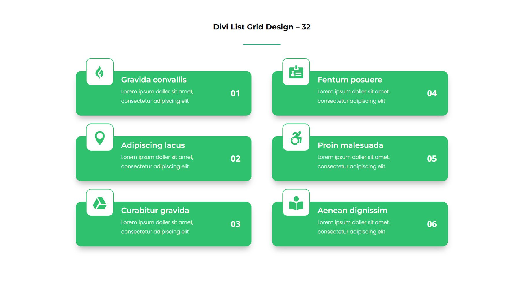 Demo siatki listy DiviGrid 32