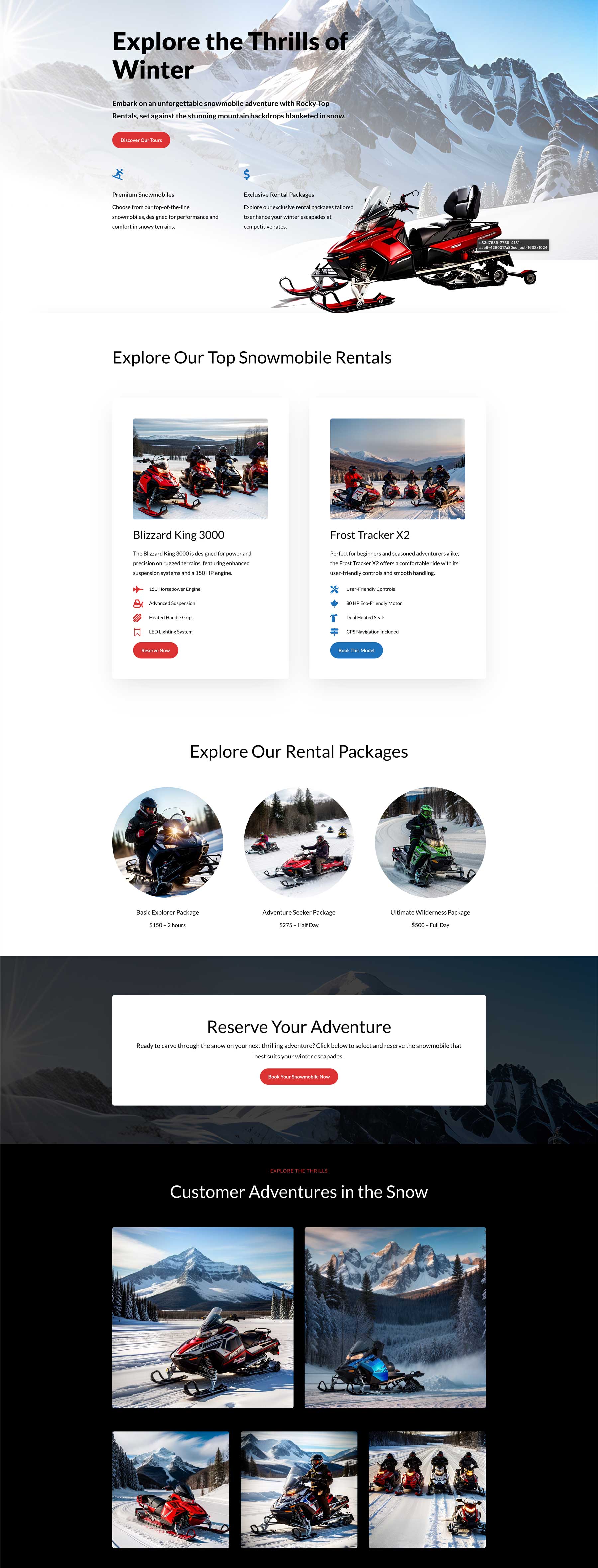 Divi Layouts AI guía el alquiler de motos de nieve