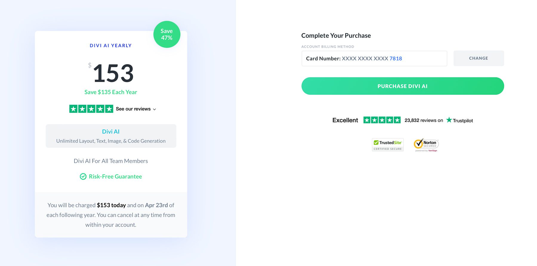 completar la compra de Divi AI