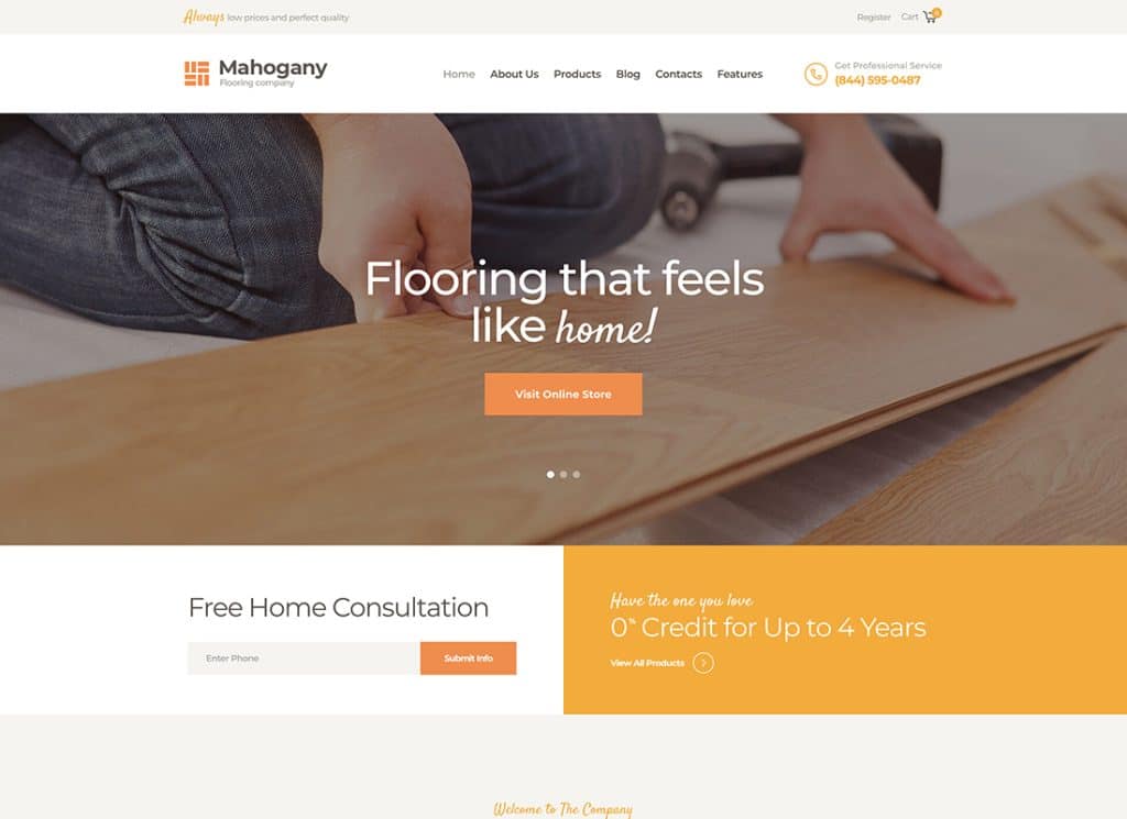 Mahogany - 木工木製品和地板公司 WordPress 主題