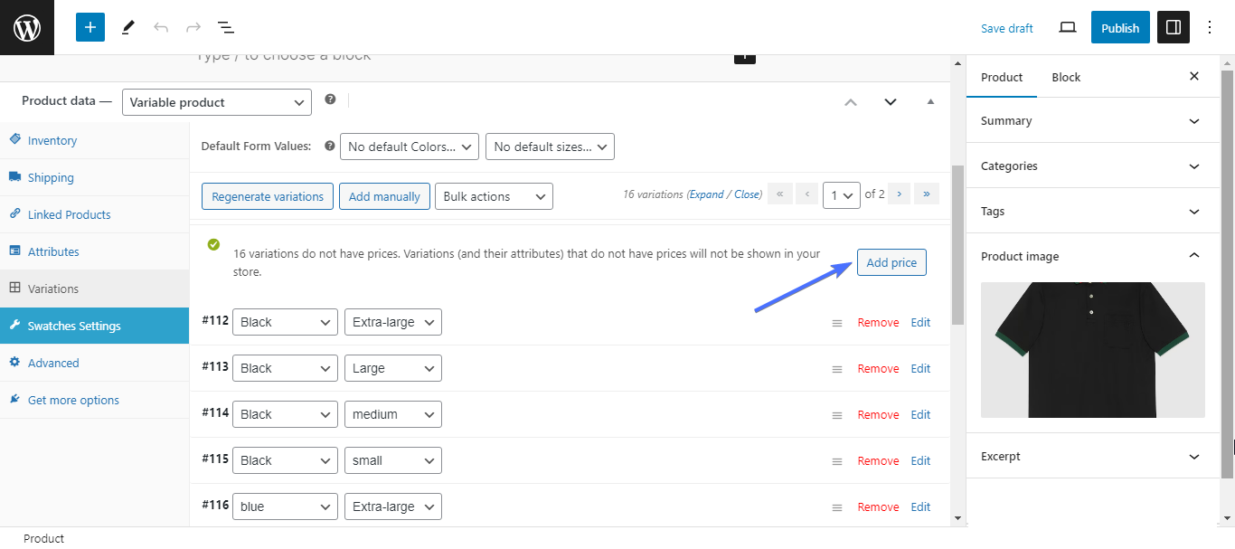 สีและขนาดรูปแบบผลิตภัณฑ์ WooCommerce