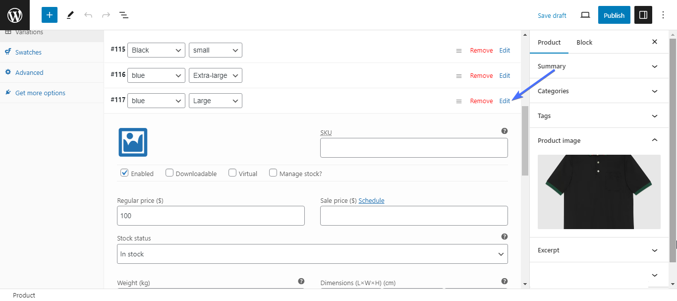 Cores de variação do produto WooCommerce