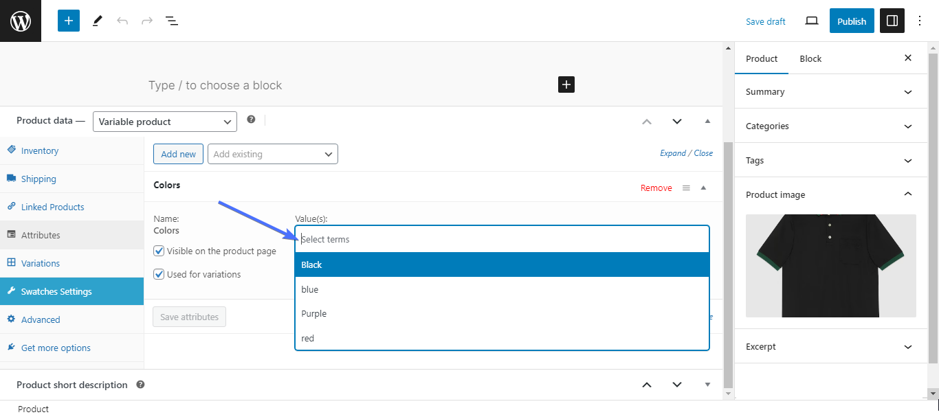 Culorile variate ale produsului WooCommerce