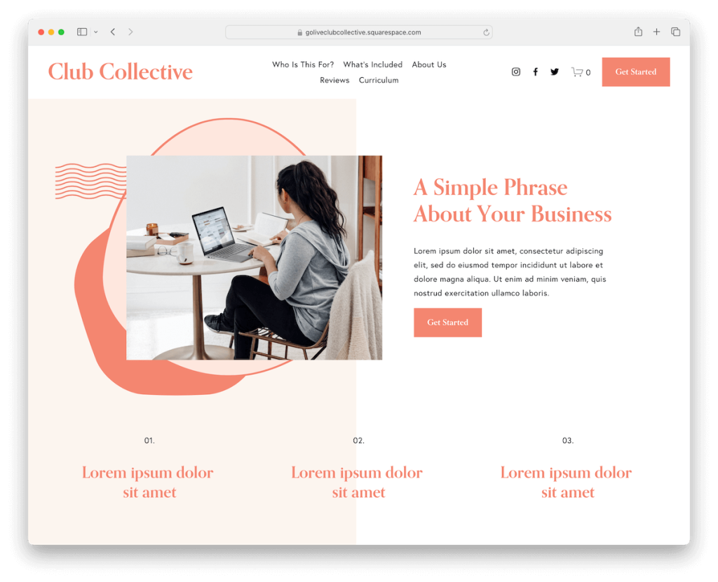 modello aziendale di clubcollective Squarespace