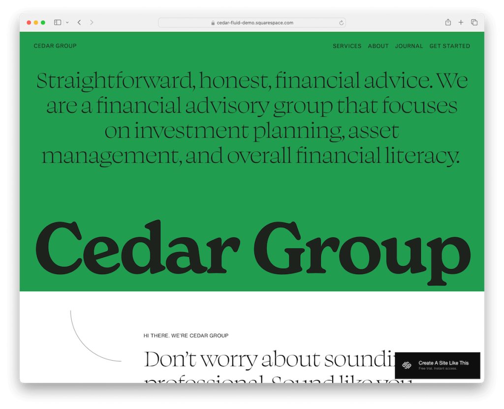 szablon finansowy cedar Squarespace