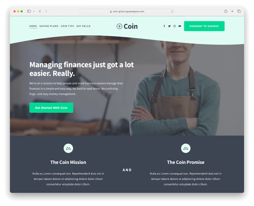 coin squarespace finans şablonu