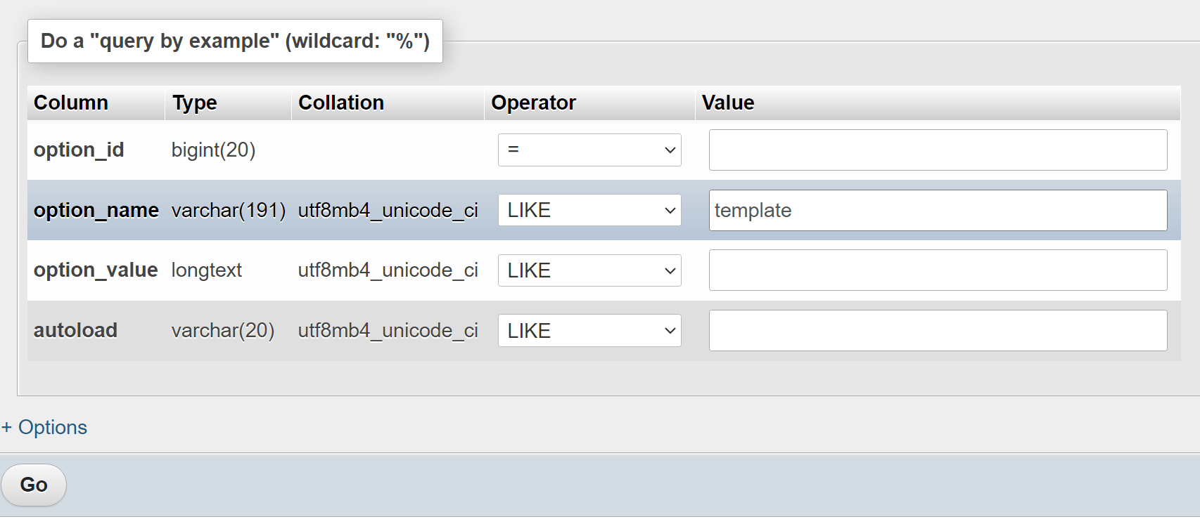 Buscando una entrada en una tabla de base de datos.