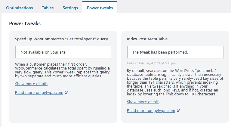 WP-Optimize Power Tweaks オプション