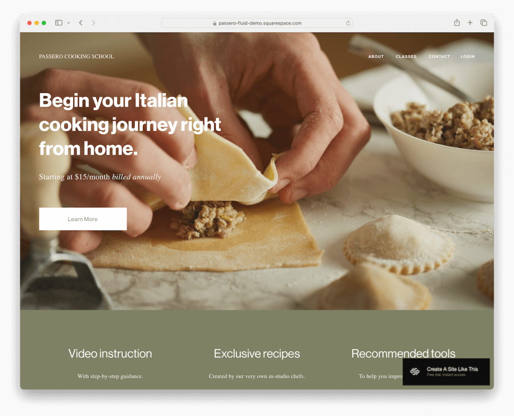 modello di cibo e bevande passero Squarespace