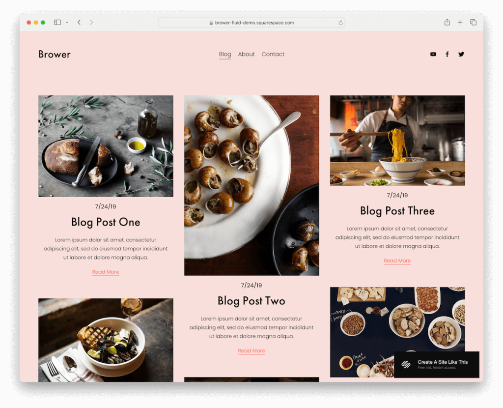 modello di cibi e bevande brower Squarespace