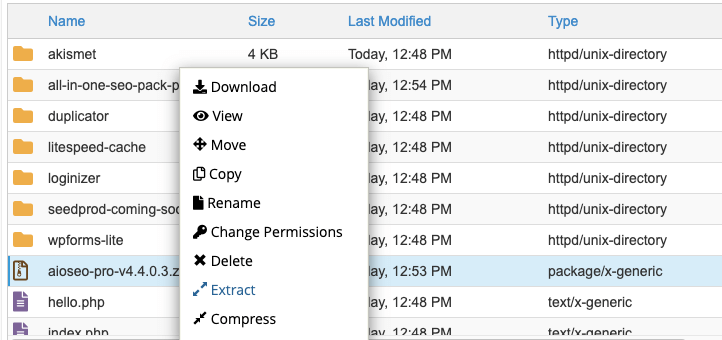 استخراج ملف البرنامج المساعد في cPanel