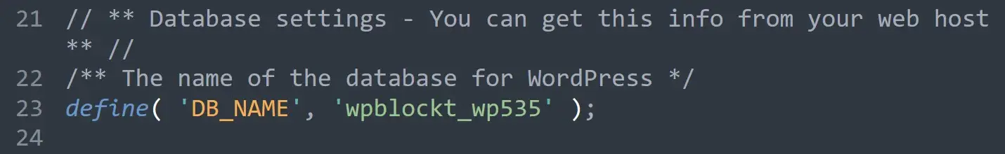 データベース名を表示する wp-config.php