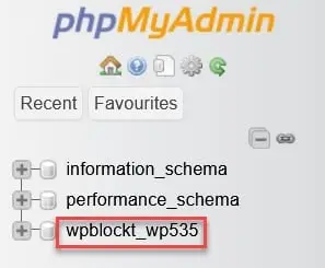 phpMyAdmin يظهر اسم قاعدة البيانات