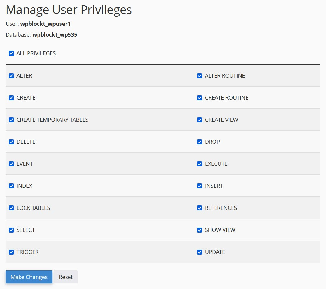 MySQL Gestisci i privilegi degli utenti