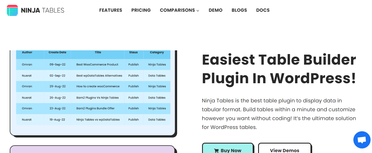 Ninja Tables es un complemento de tablas centrado en las ventas que se puede utilizar para planes de precios, comparaciones de productos e incluso listados.