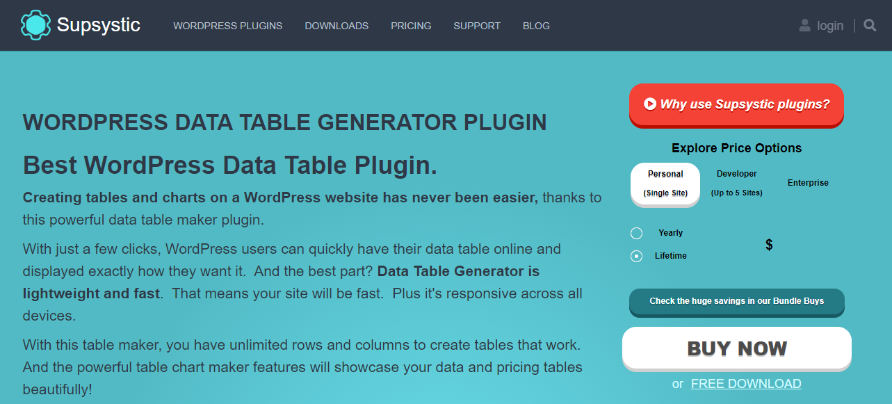 Supsystic は、Data Tables Generator などのさまざまなプラグインを作成するソフトウェア会社です。