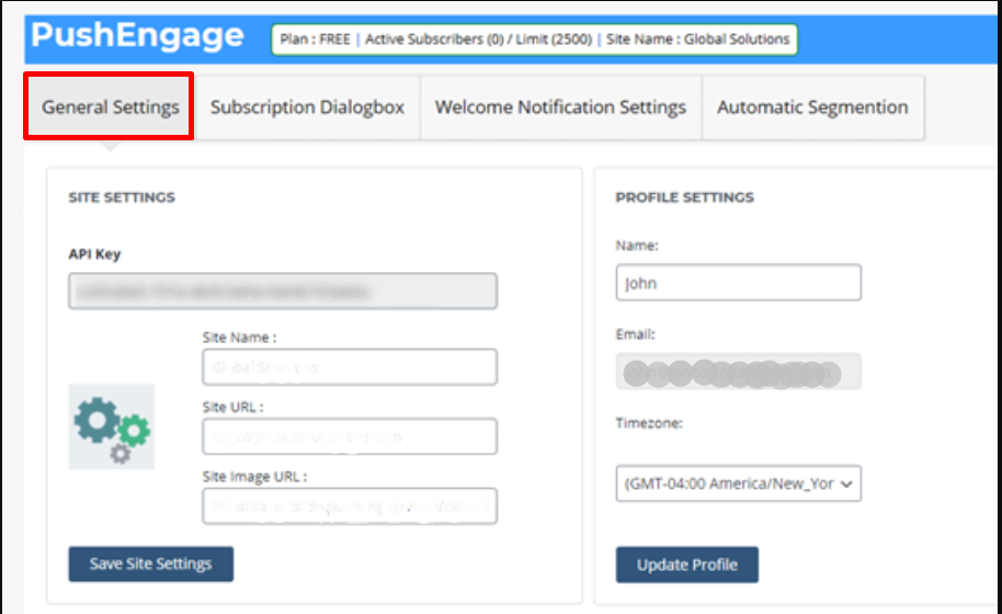 PushEngage General Settings