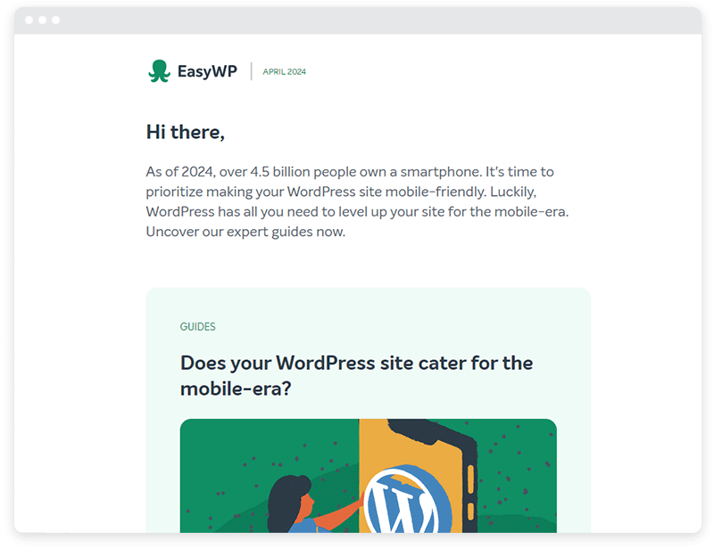 Une capture d'écran de la newsletter électronique EasyWP