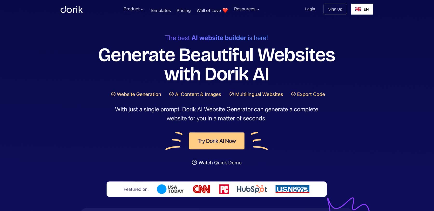 Construtor de sites Dorik AI