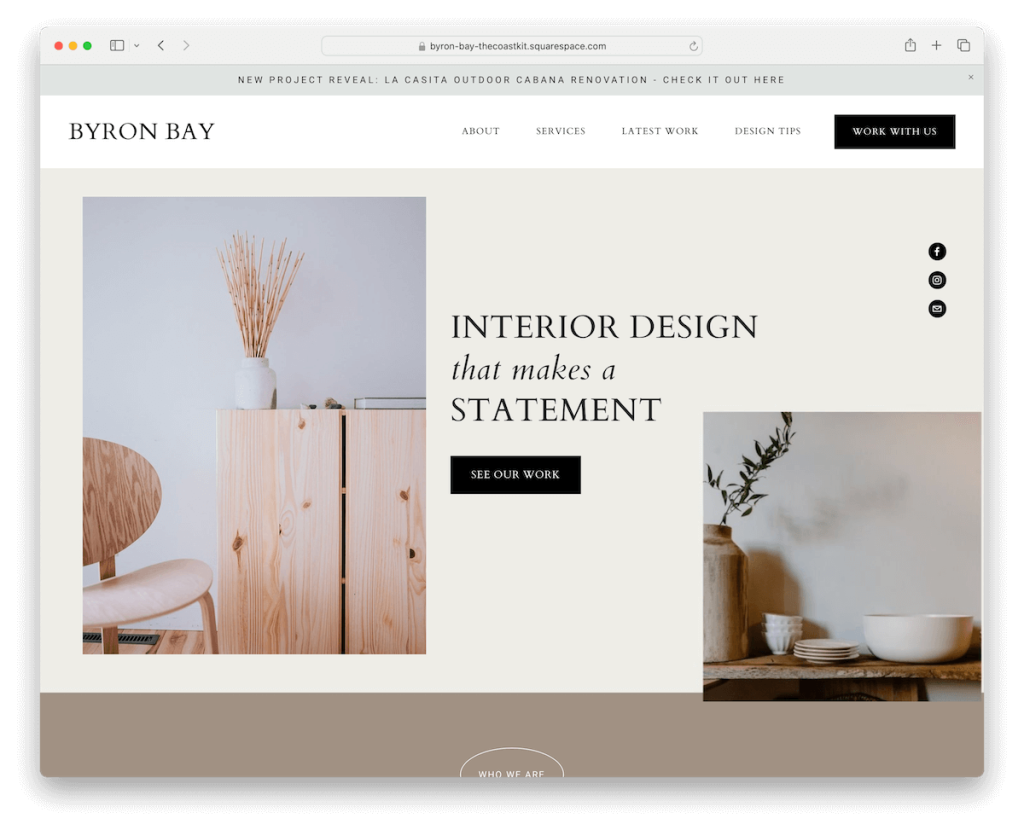 byron bay squarespace iç tasarım şablonu