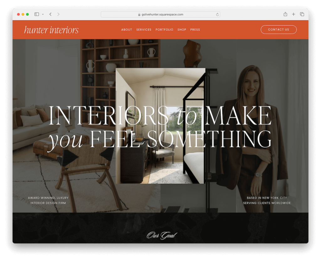 modèle de design d'intérieur Hunter Squarespace