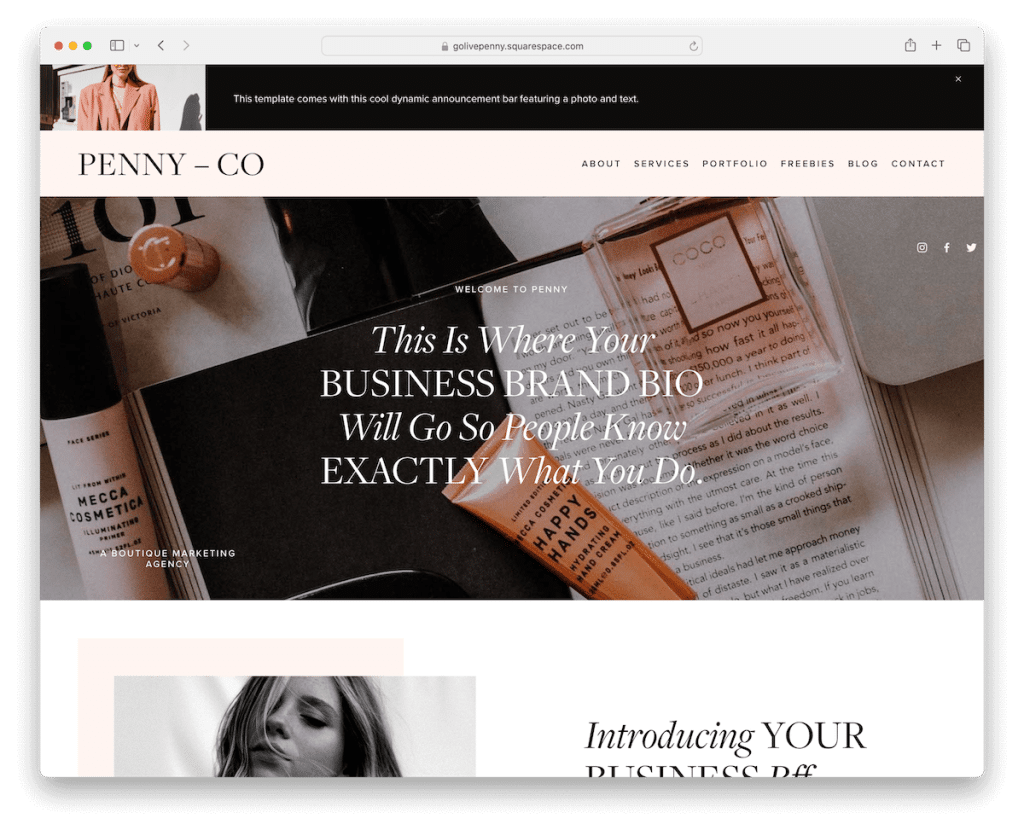 modello di stile di vita di Penny Squarespace