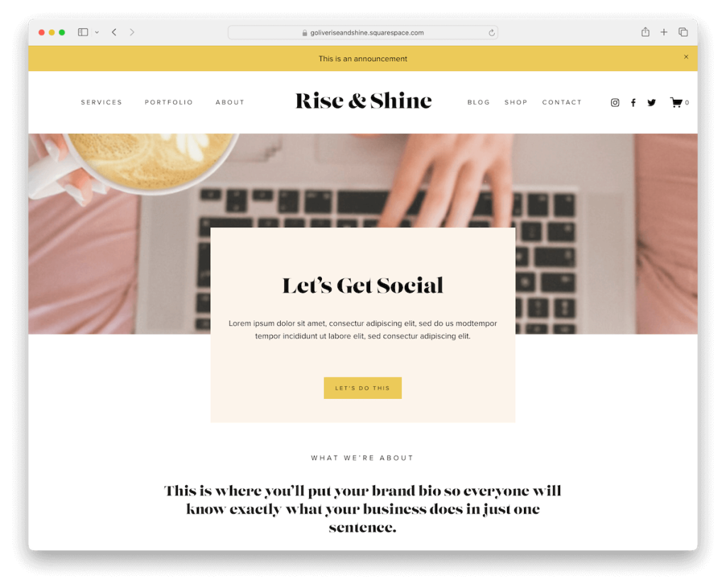 modello di influencer riseandshine Squarespace