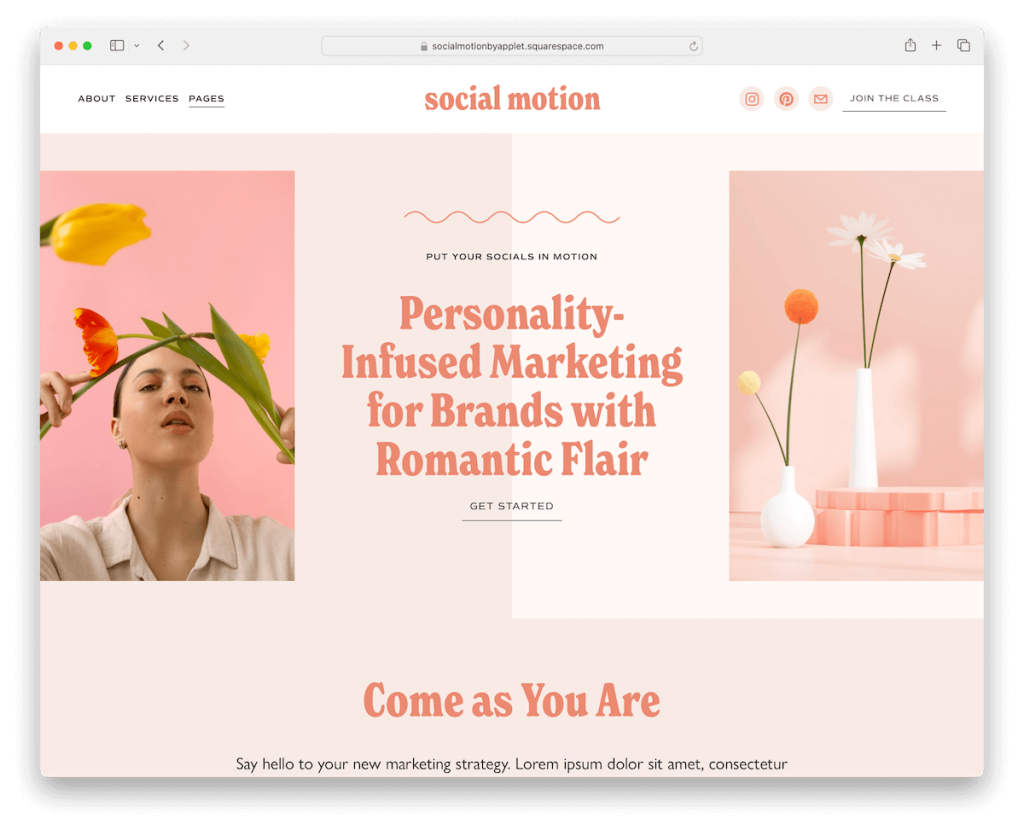 templat influencer gerak sosial squarespace