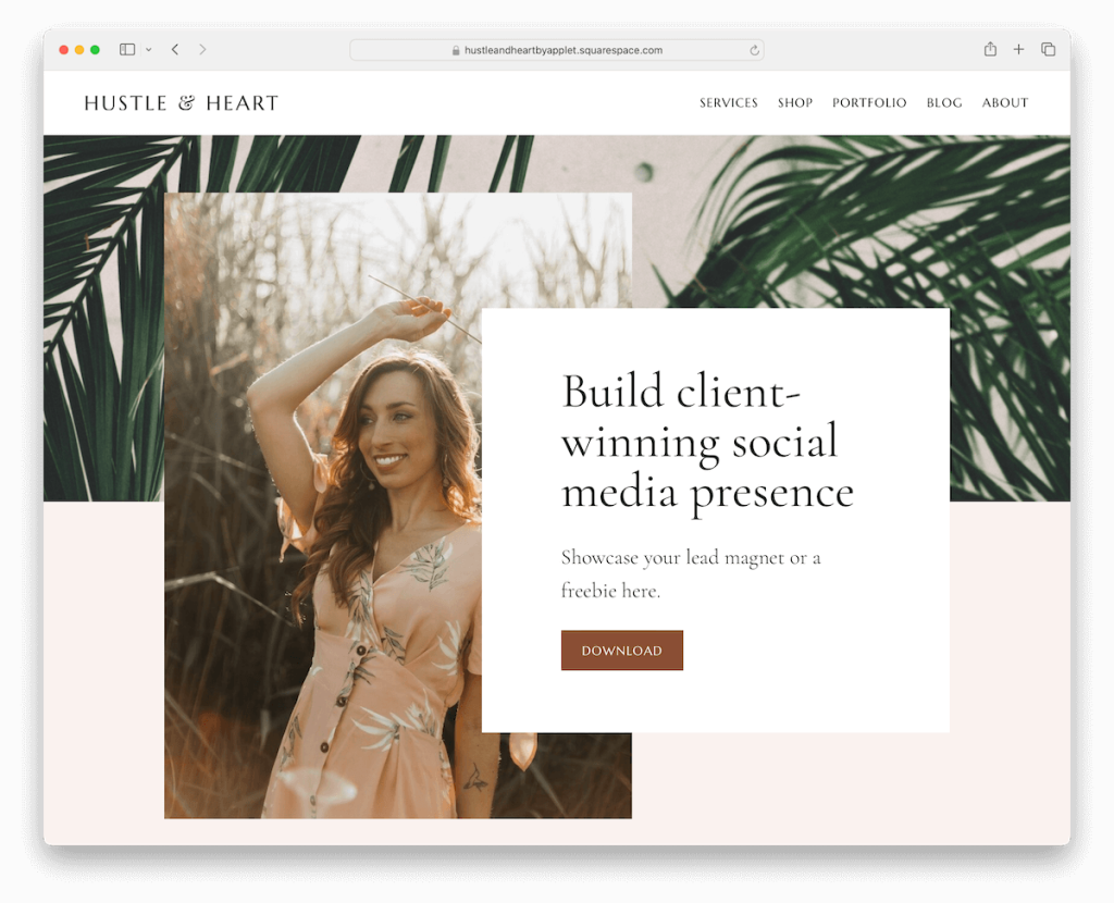 modello di influencer di hustleandheart Squarespace