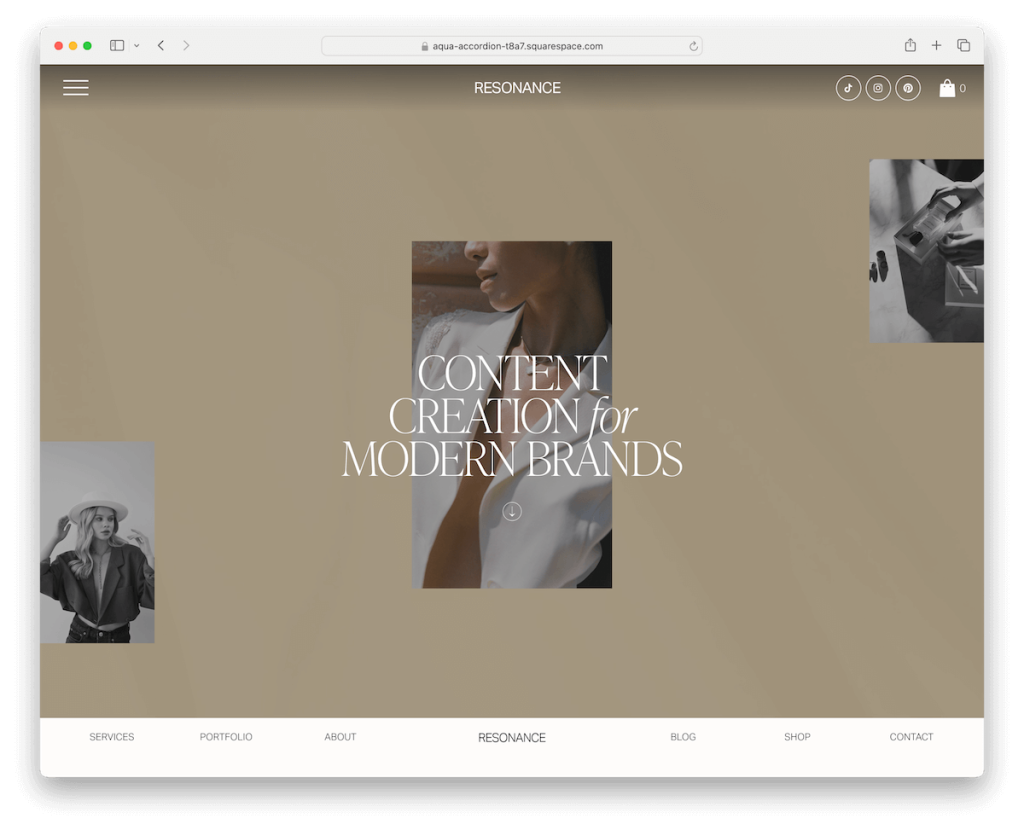 modello di influencer di risonanza Squarespace