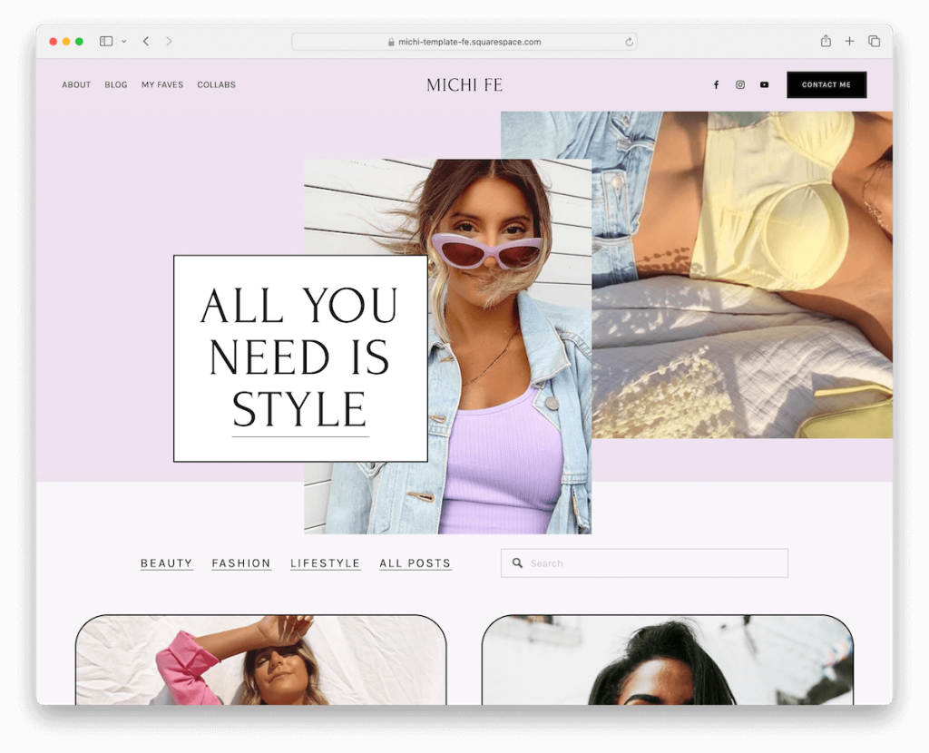 Modello di influencer di michi Squarespace