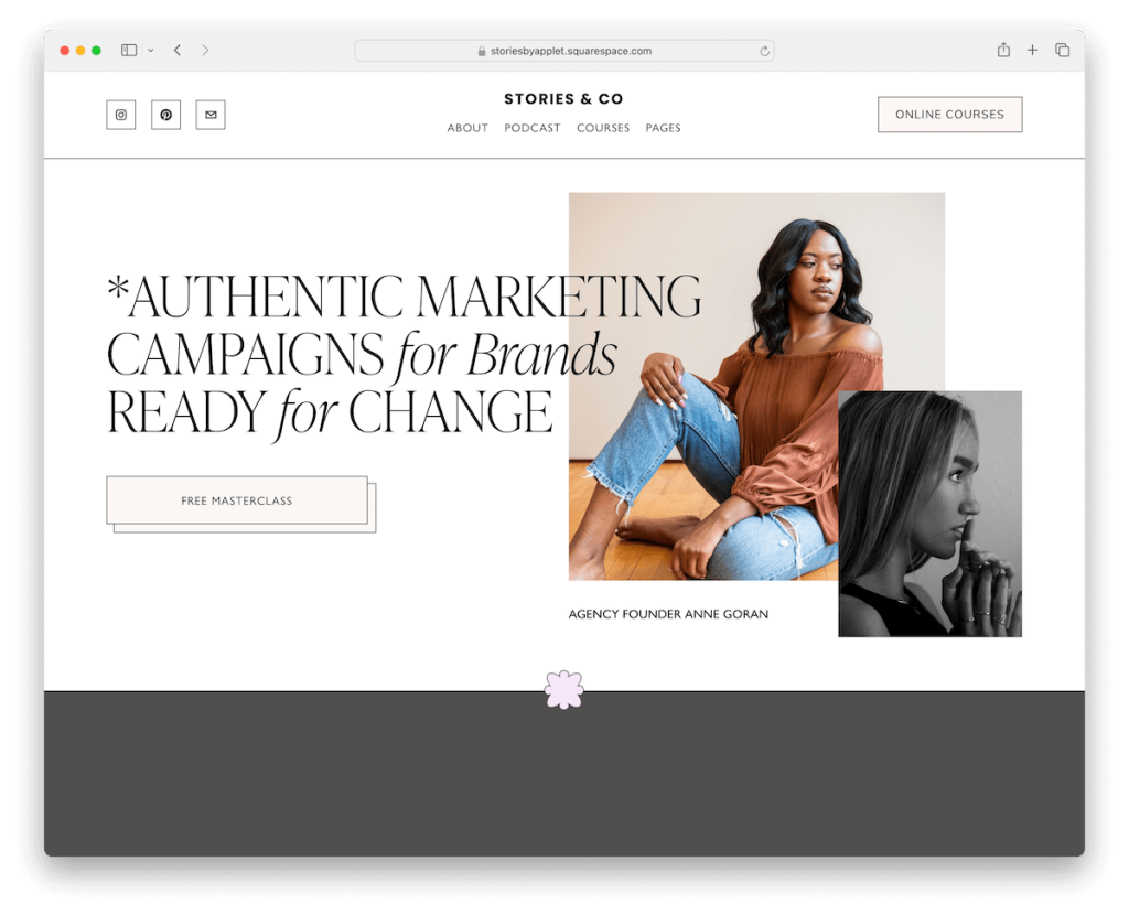 modello di influencer di storie di Squarespace