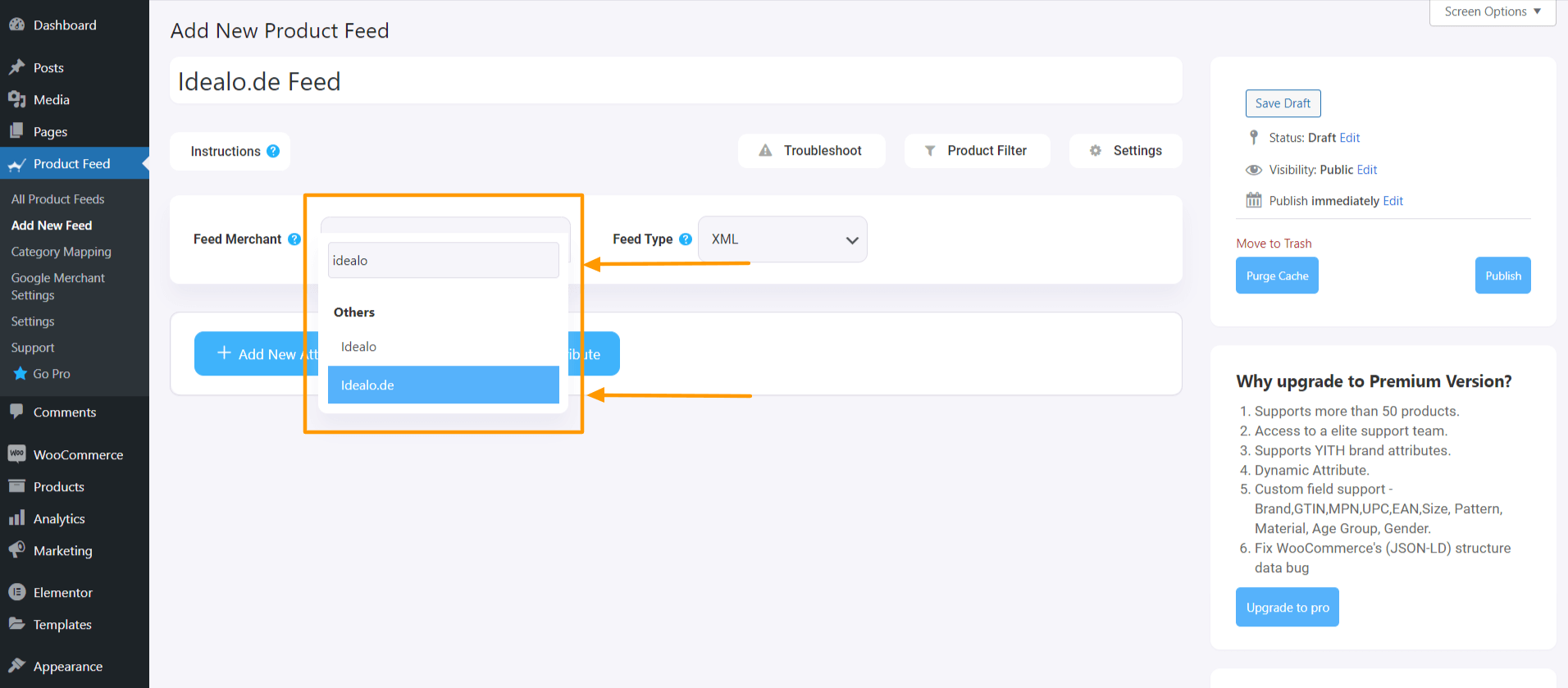 Opção de comerciante Idealo