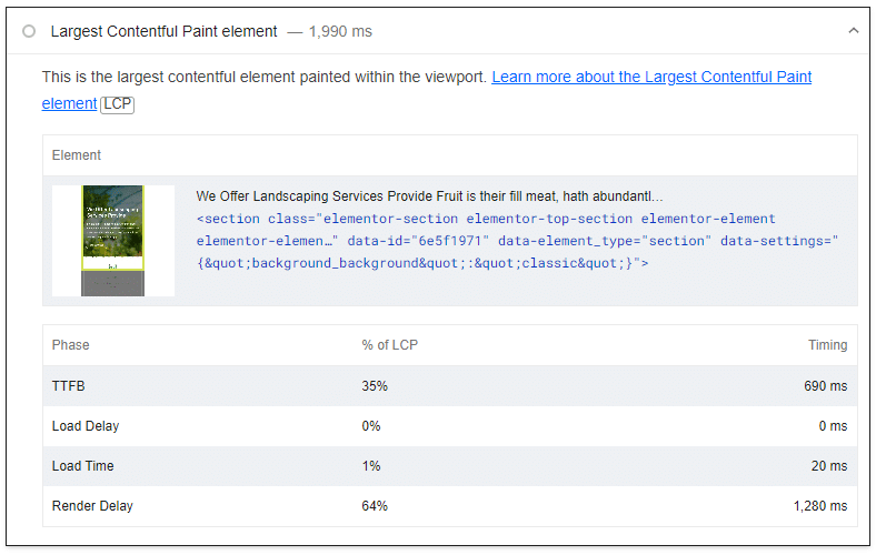 WP Rocket 3.16 ile optimize edildikten sonra LCP denetimi