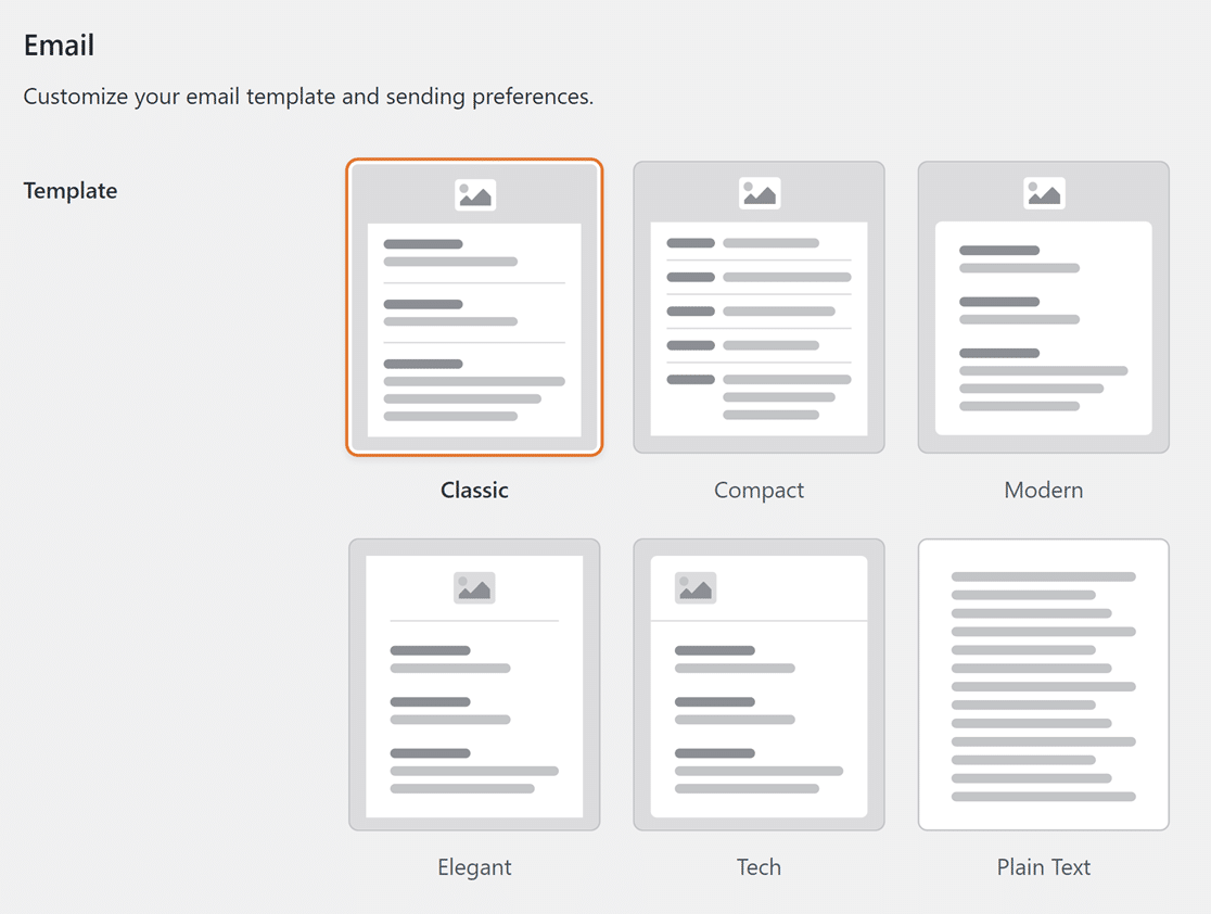 Selecting an email template