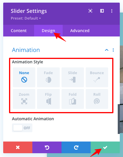 configuración de animación