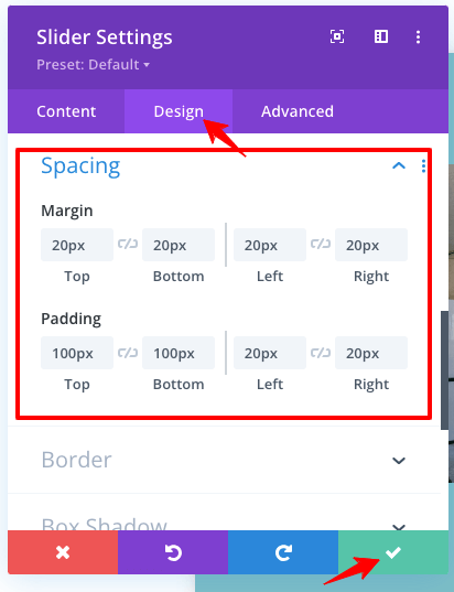 configuración de espaciado del control deslizante