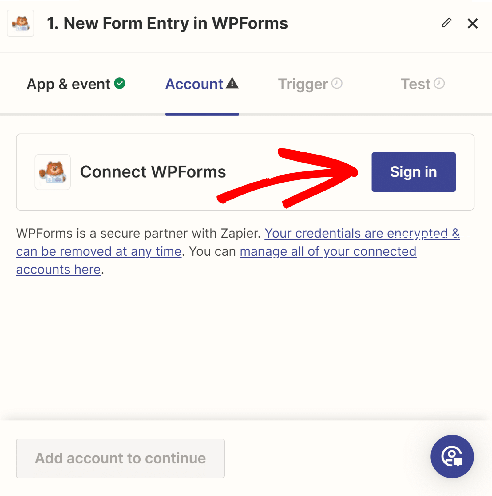 sign in wpforms zapier