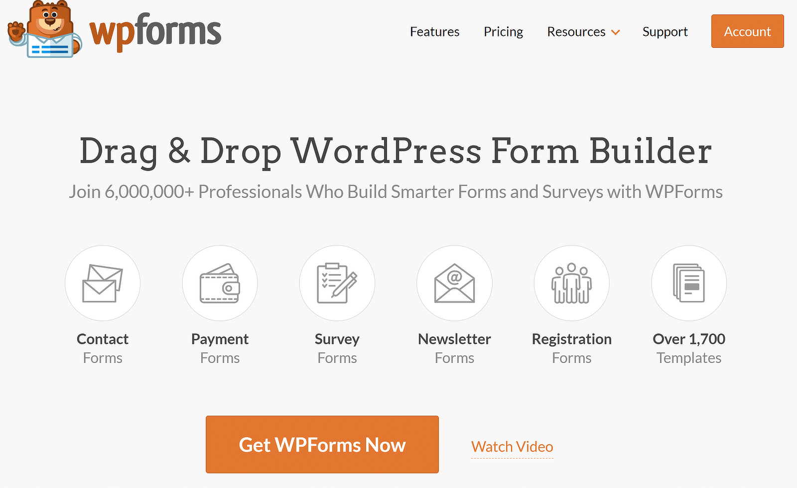 the wpforms homepage