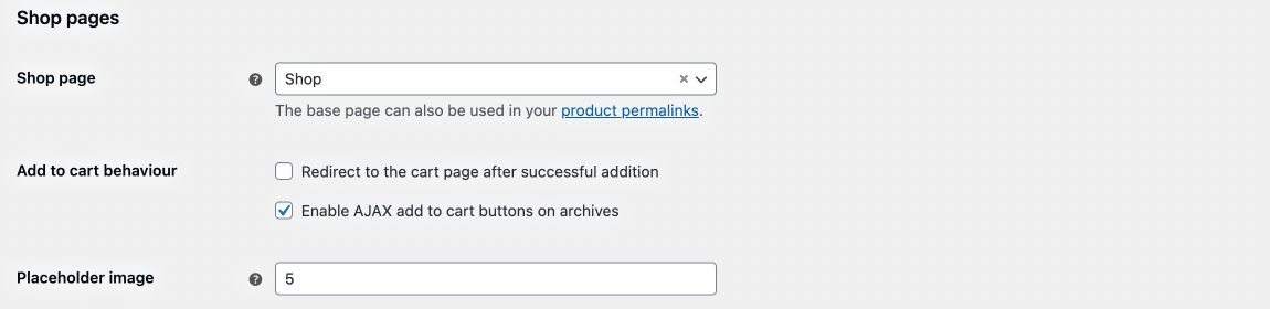 Configuración del producto: páginas de la tienda